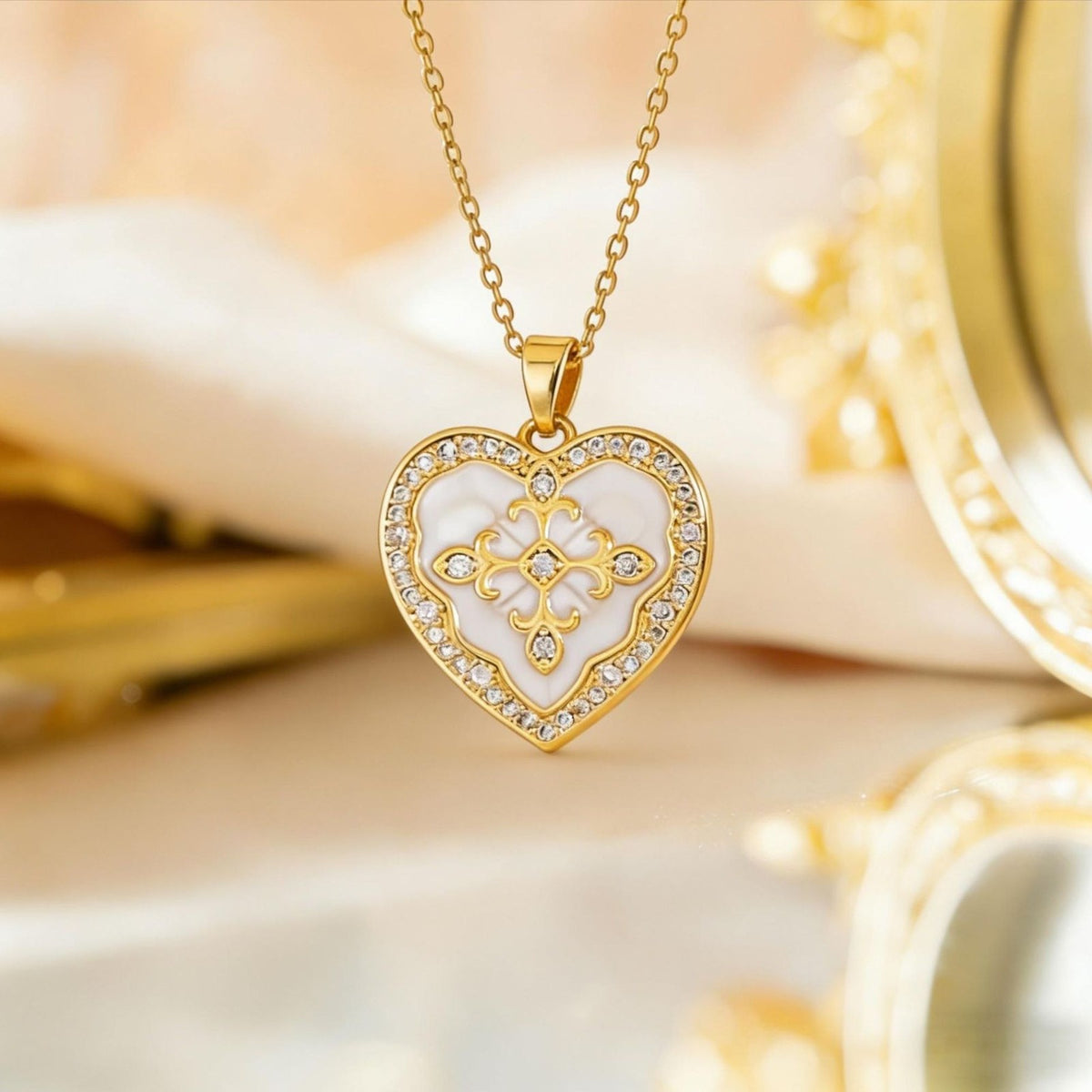 Enamel Filigree Heart Locket Necklace