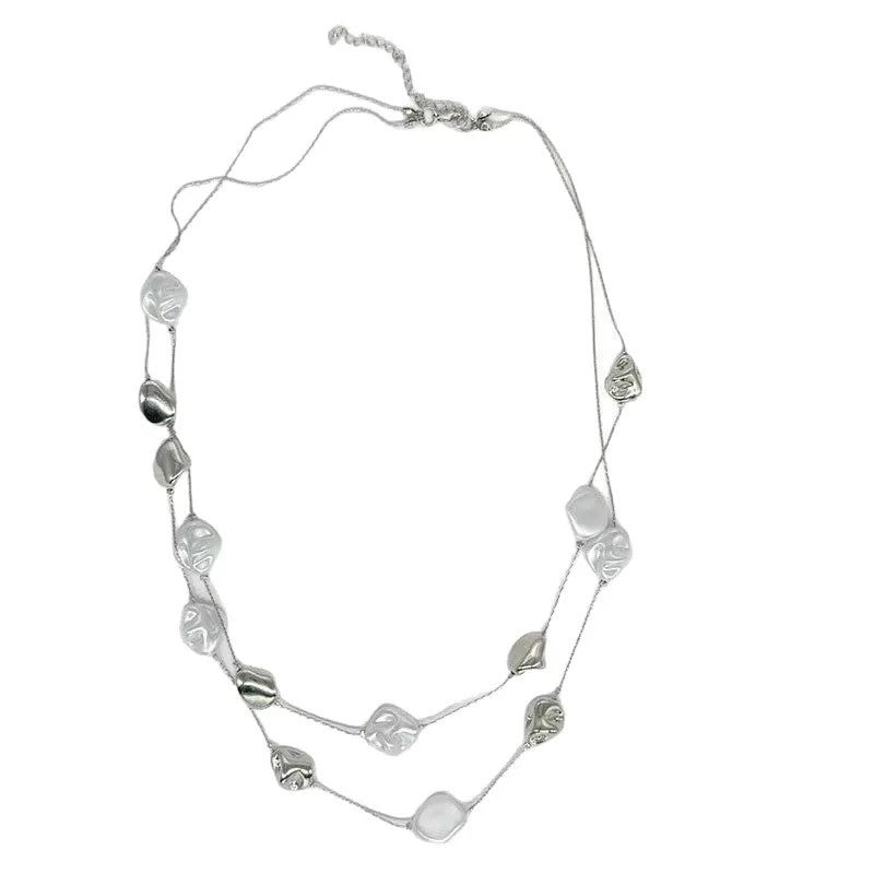 Irregular Pearl & Sculptural Bead Layered Necklace