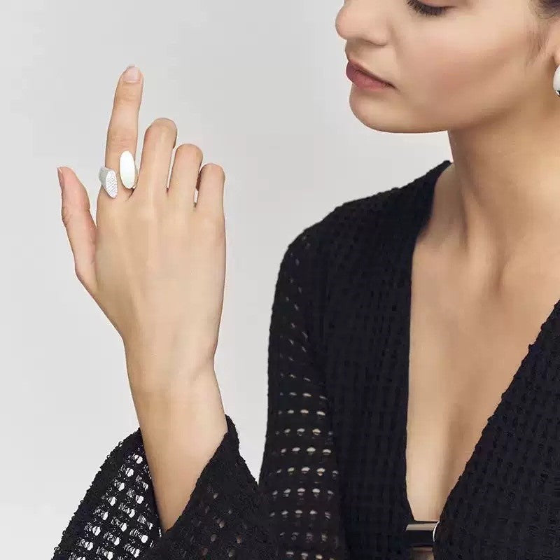 White Pave & Oval Statement Ring