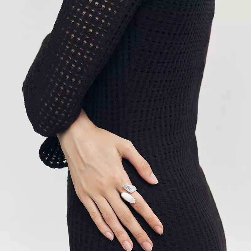 White Pave & Oval Statement Ring
