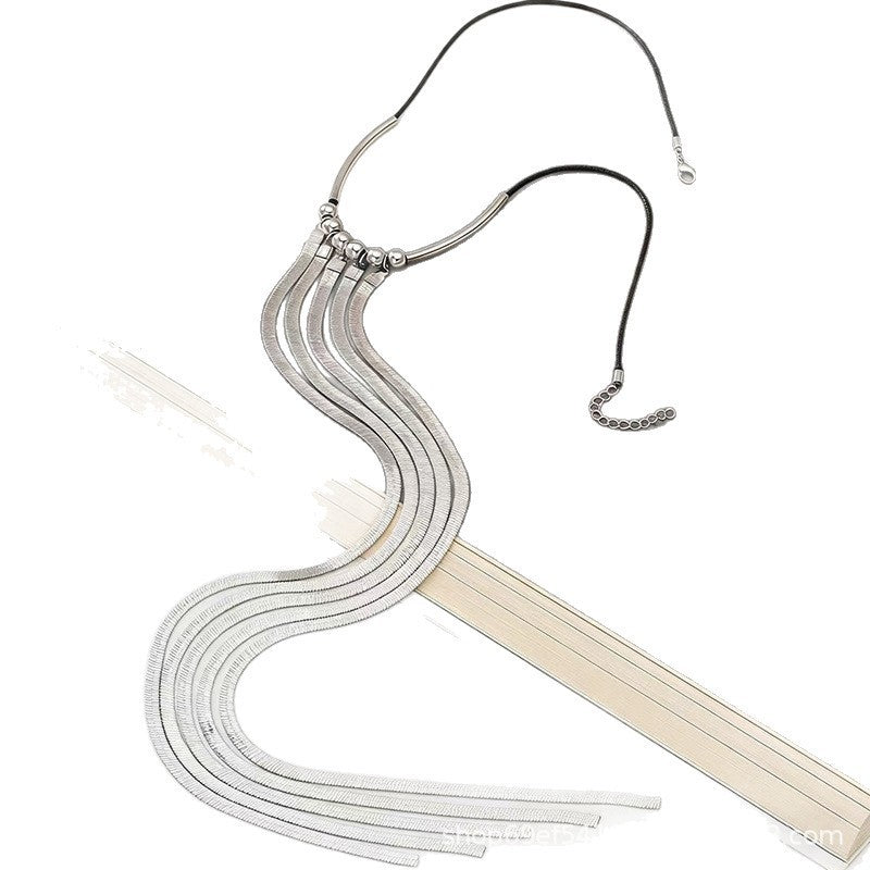 Curved Bar Multi-Strand Tassel Necklace