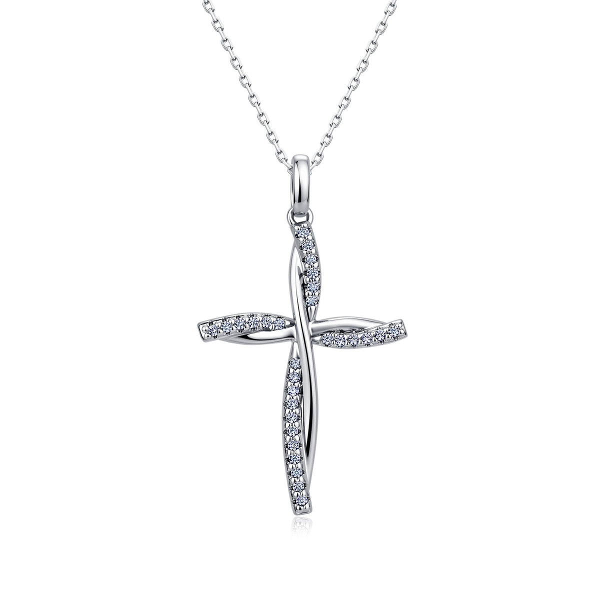 Twisted Crystal Cross Pendant Necklace