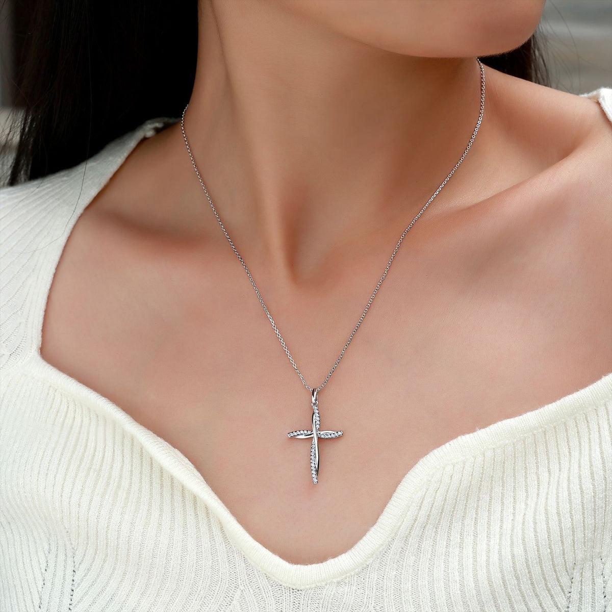 Twisted Crystal Cross Pendant Necklace