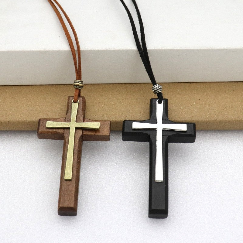 Wood & Metal Cross Necklace