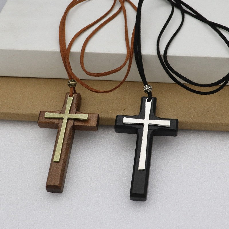 Wood & Metal Cross Necklace
