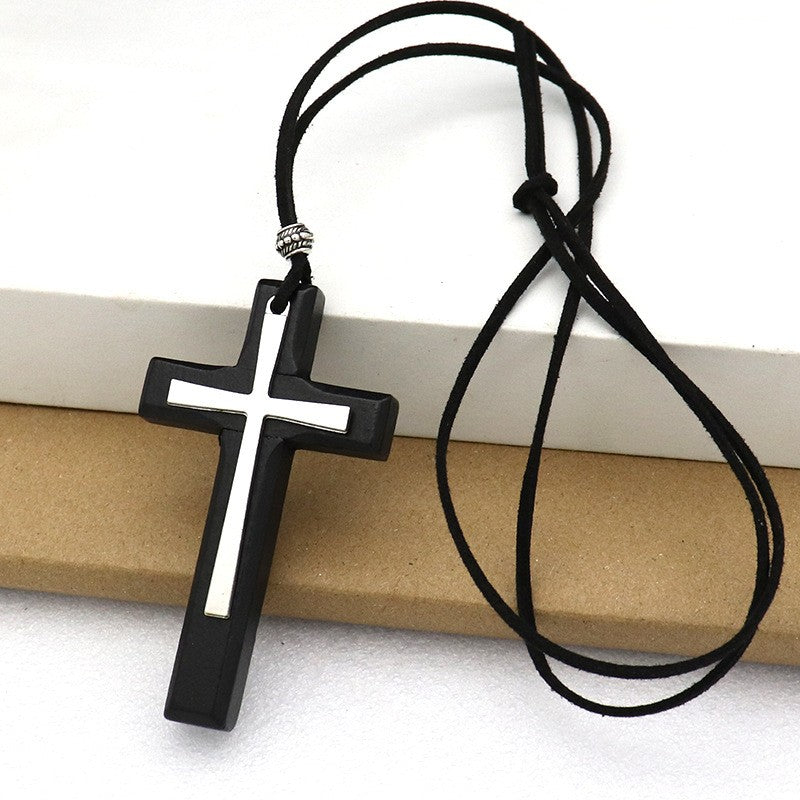 Wood & Metal Cross Necklace
