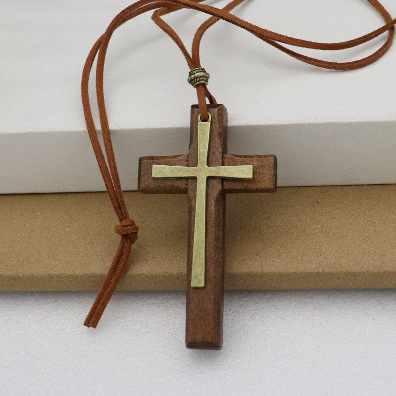 Wood & Metal Cross Necklace