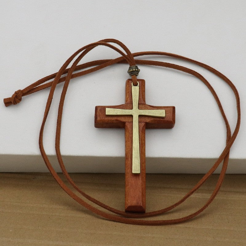 Wood & Metal Cross Necklace