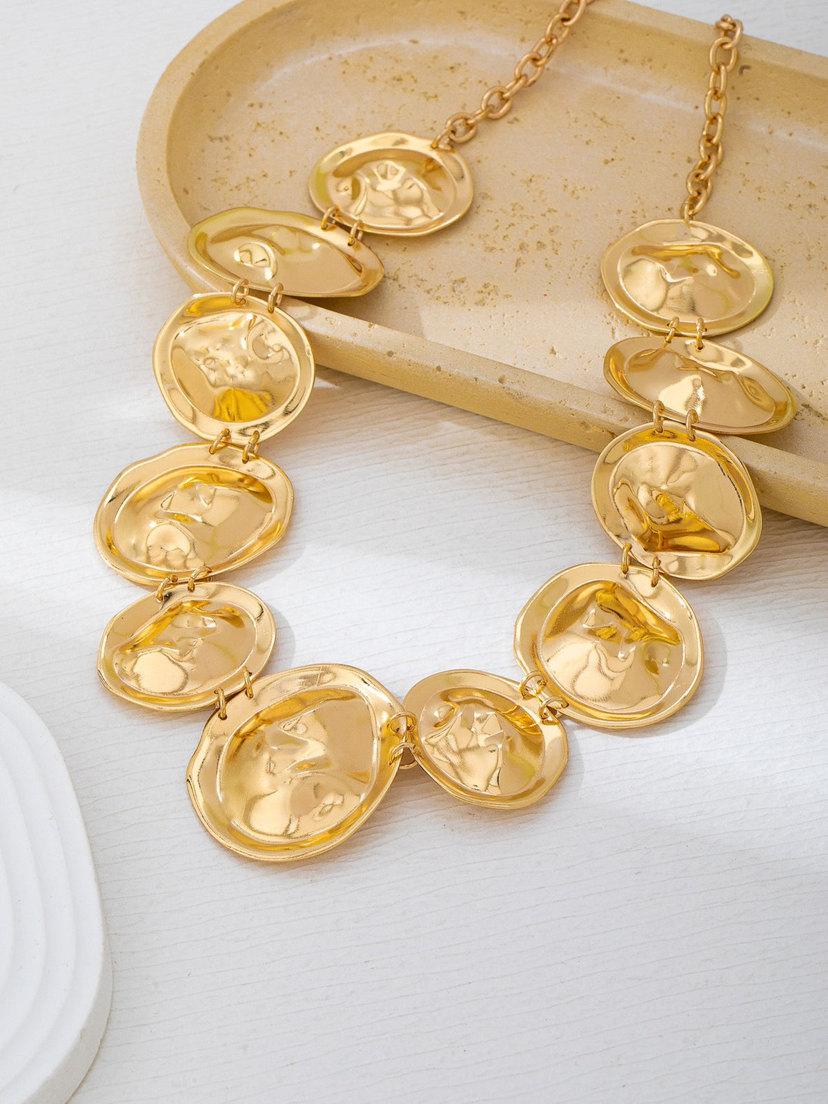 Irregular Hammered Disc Statement Necklace