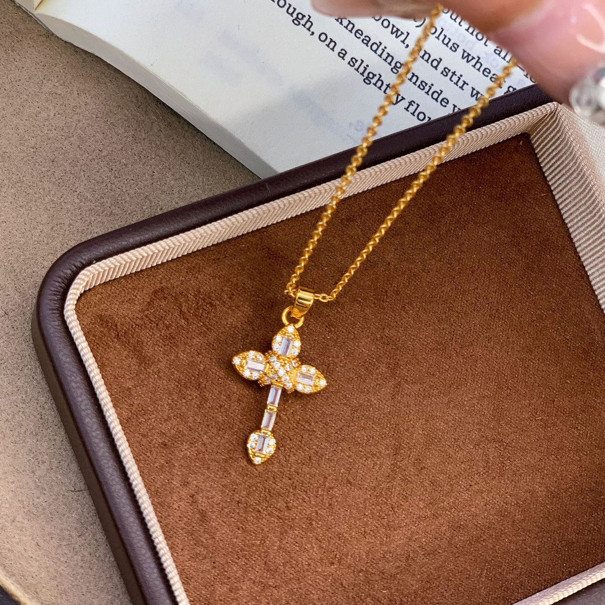 Crystal Flower Cross Pendant Necklace
