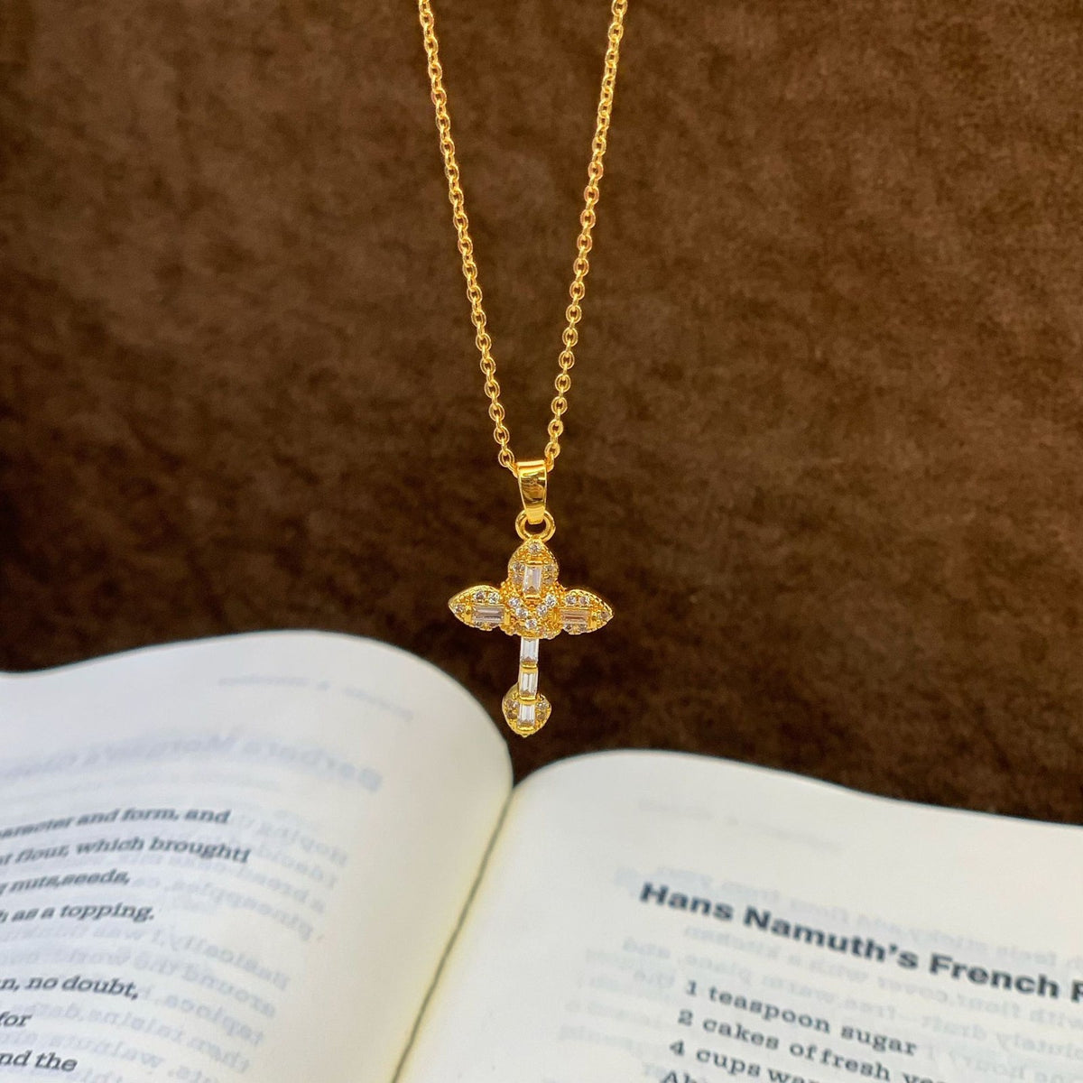 Crystal Flower Cross Pendant Necklace