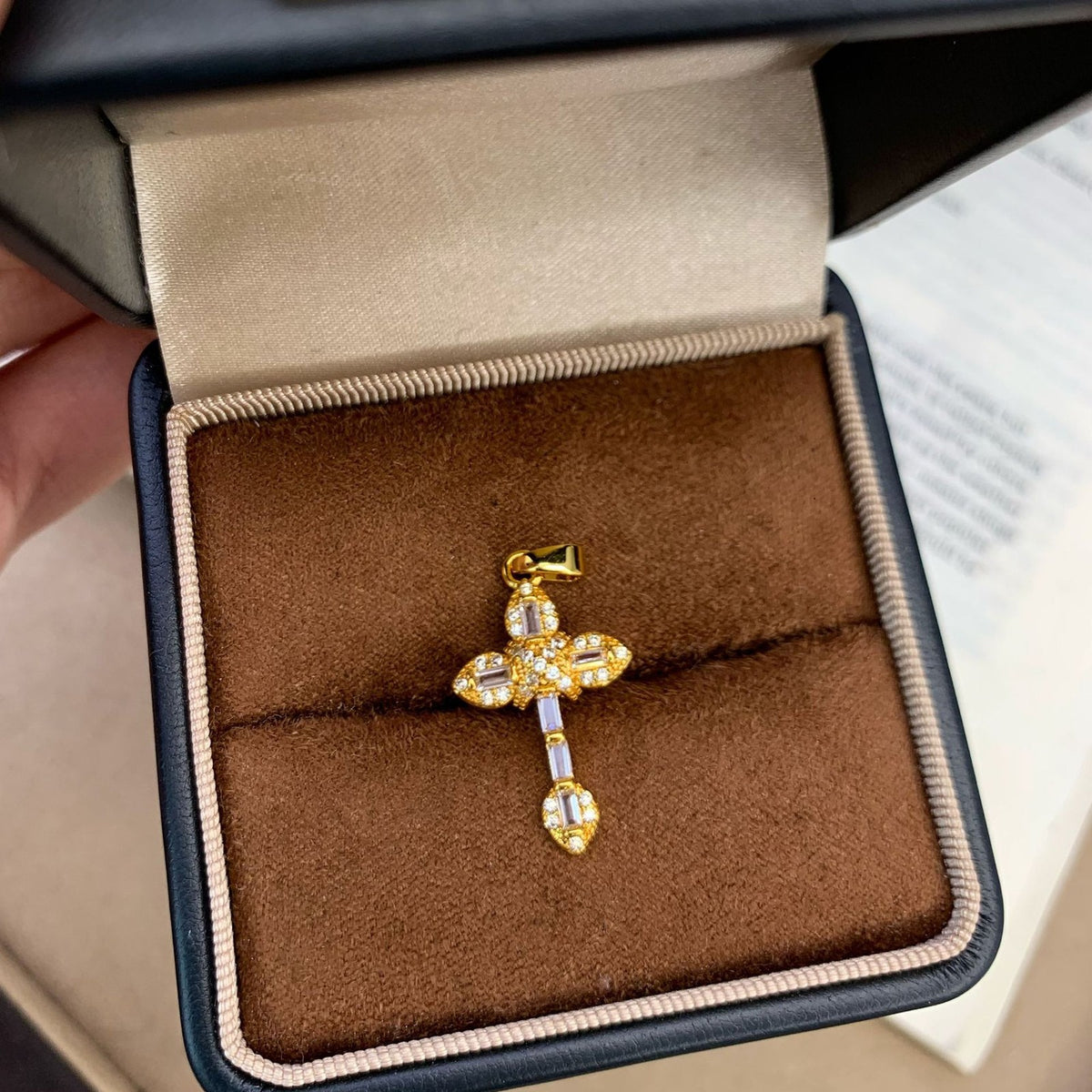 Crystal Flower Cross Pendant Necklace