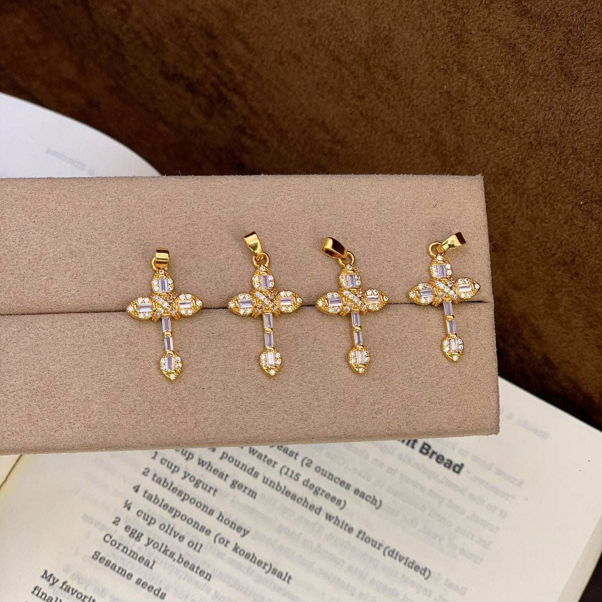 Crystal Flower Cross Pendant Necklace