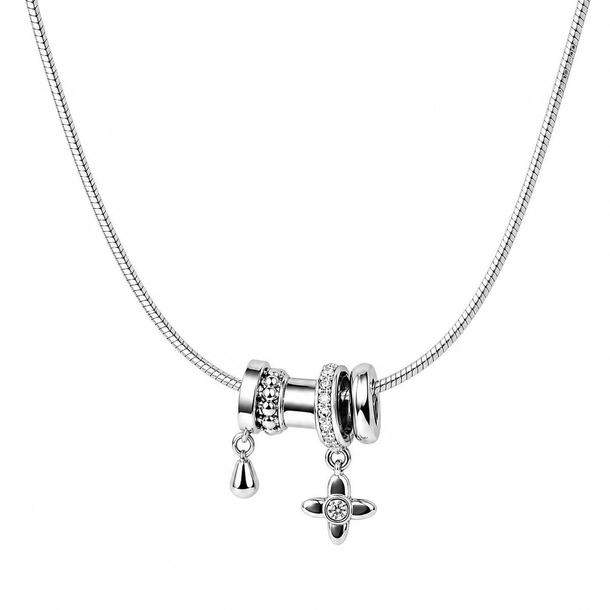 Cross & Teardrop Charm Snake Chain Necklace