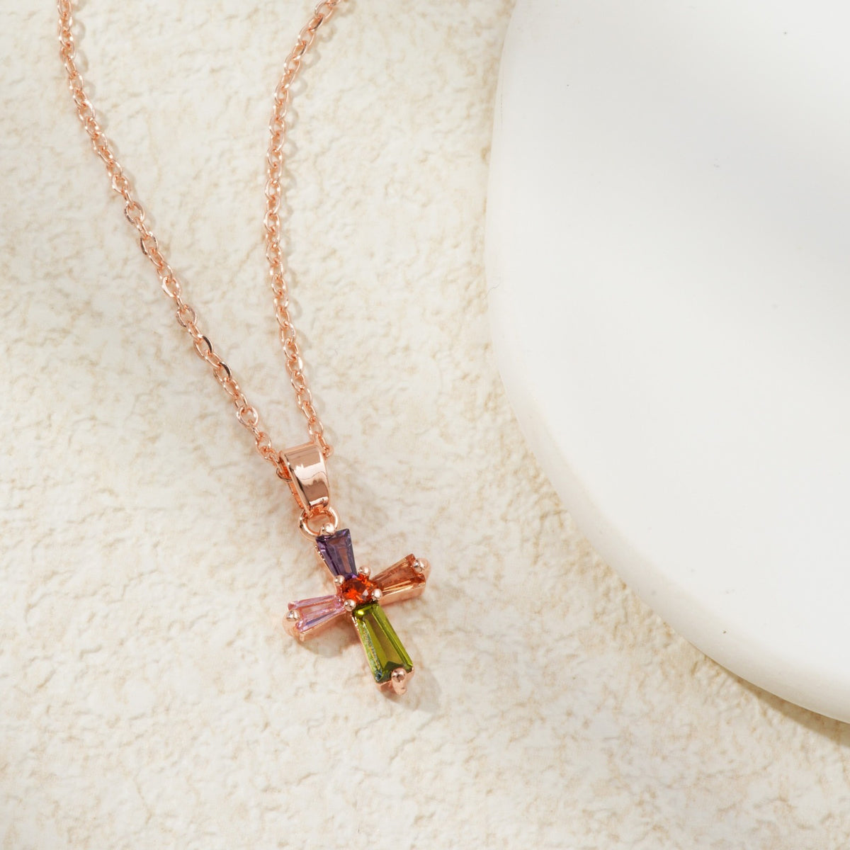 Colorful Crystal Cross Necklace