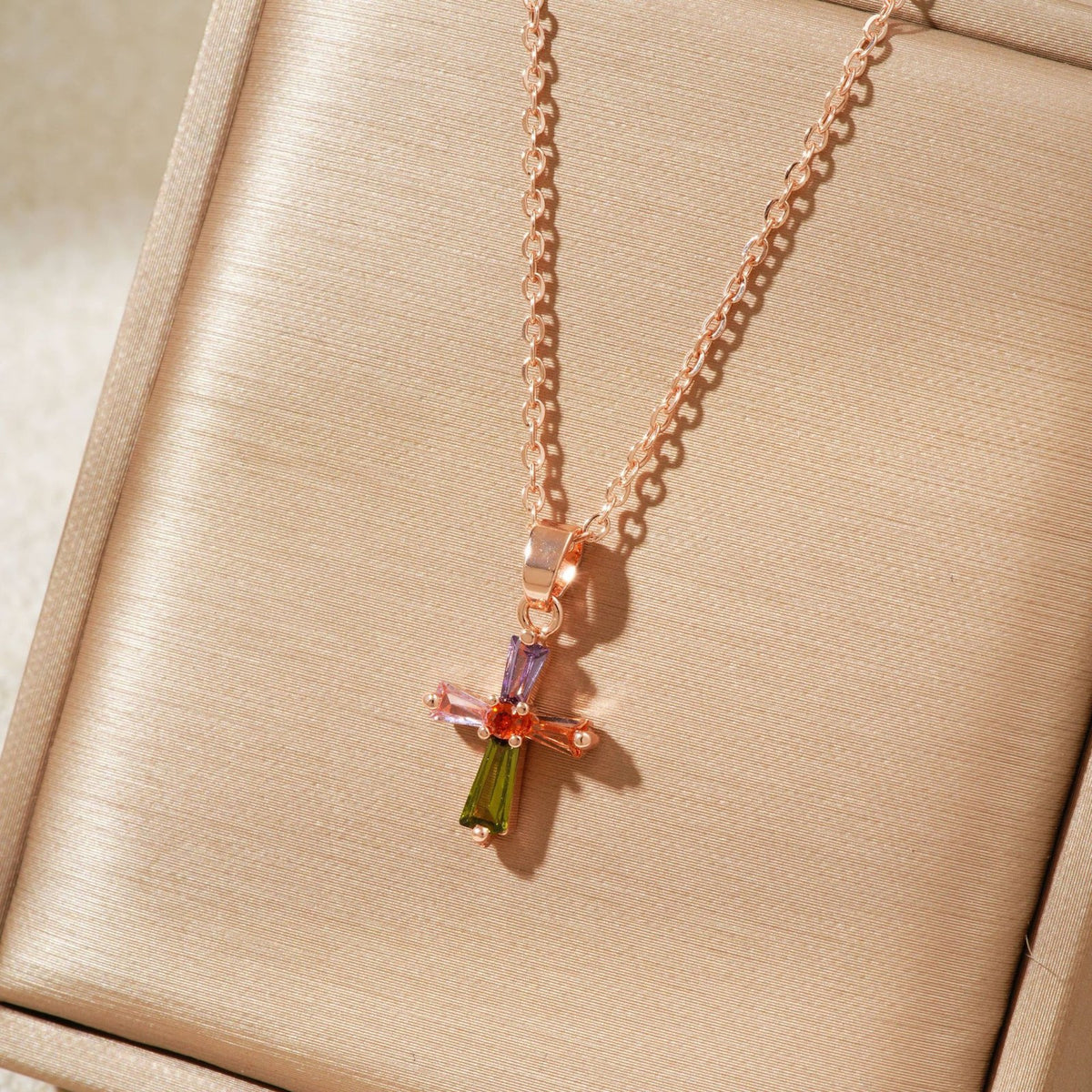 Colorful Crystal Cross Necklace