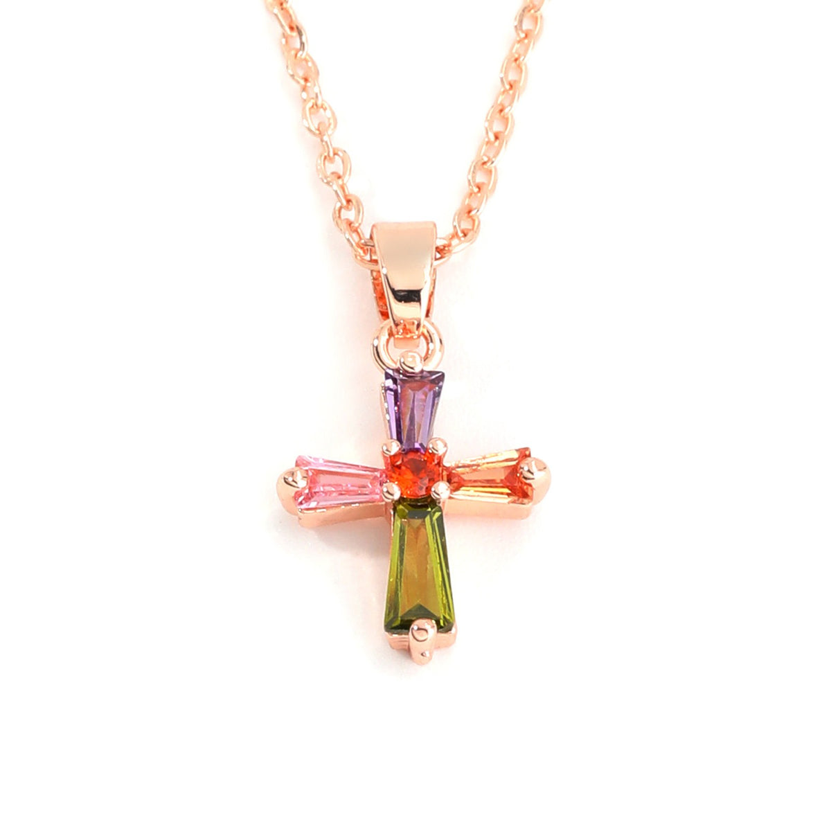 Colorful Crystal Cross Necklace