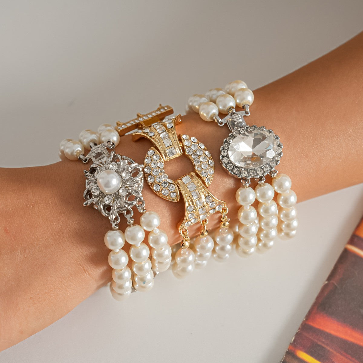 Crystal & Pearl Multi-Strand Charm Bracelet