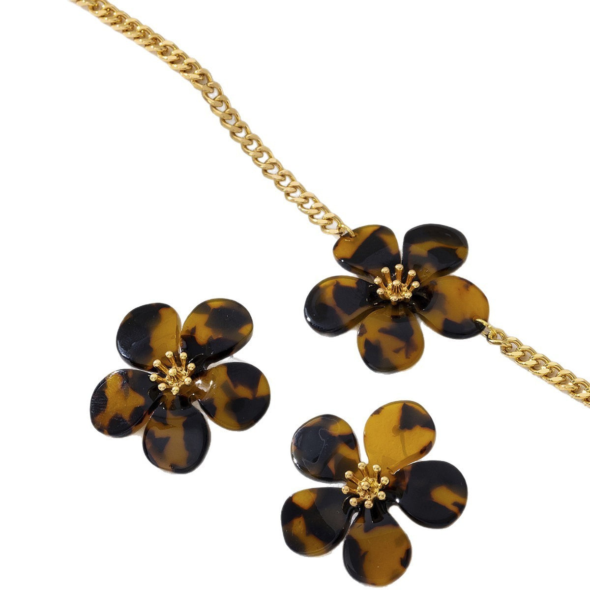 Tortoise Shell Flower Necklace & Earring Set
