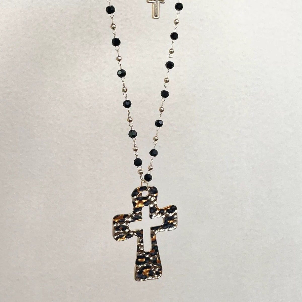 Leopard Print Cross Layered Necklace