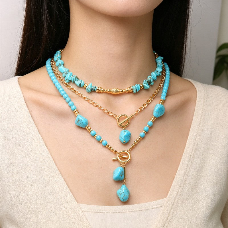 Turquoise Chip & Toggle Layered Necklace