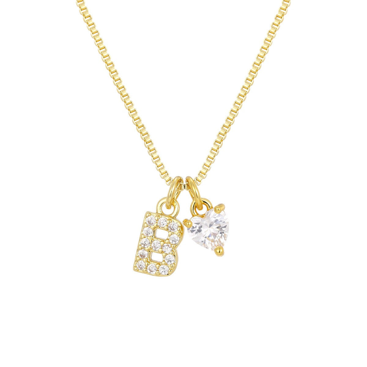 Crystal Initial & Heart Charm Necklace