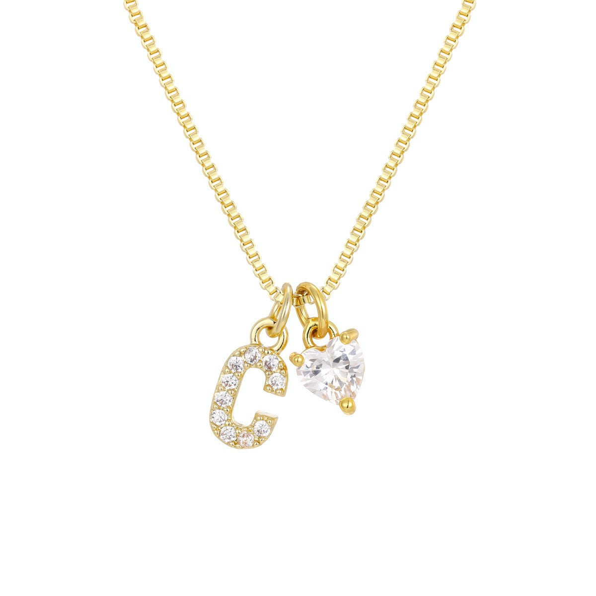 Crystal Initial & Heart Charm Necklace