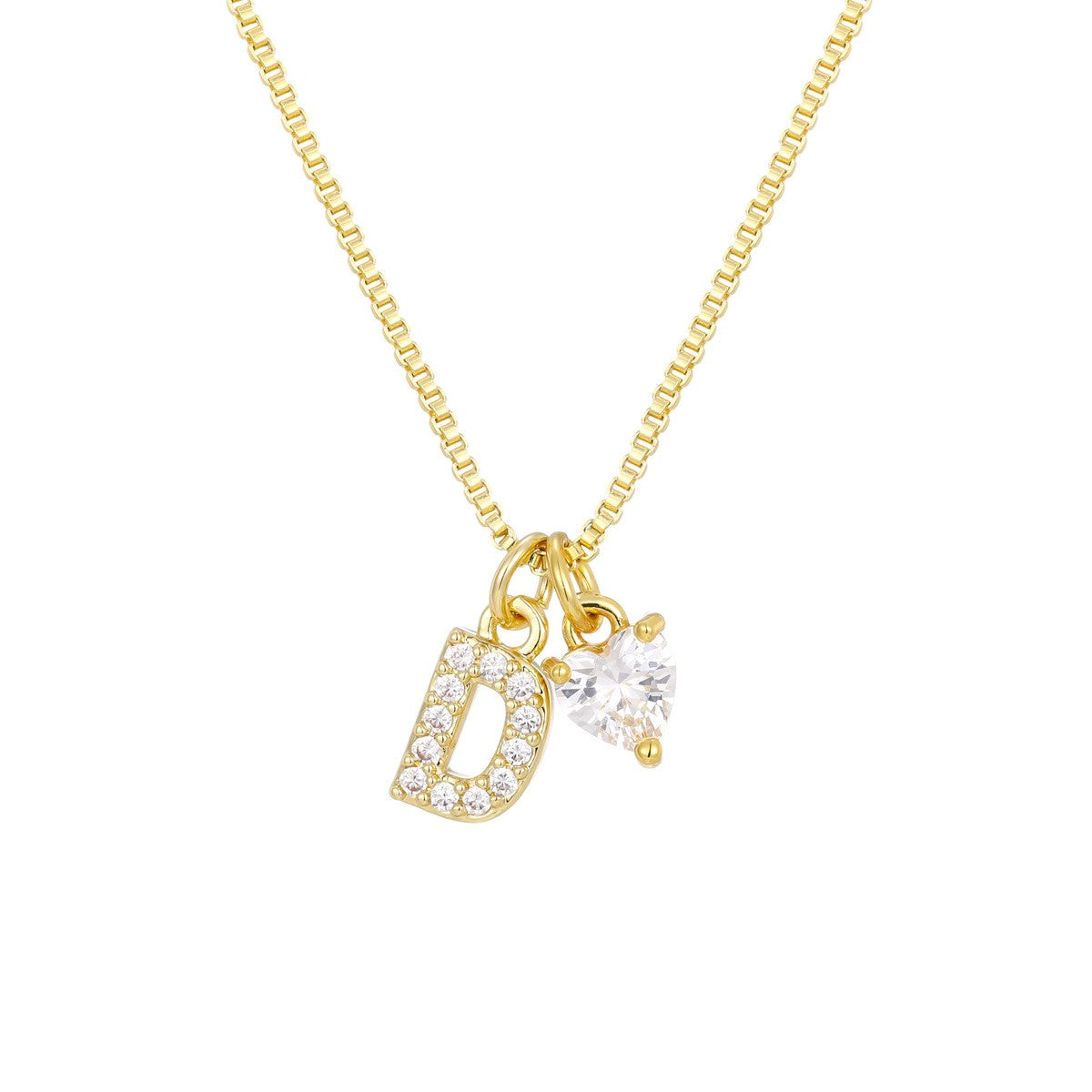 Crystal Initial & Heart Charm Necklace