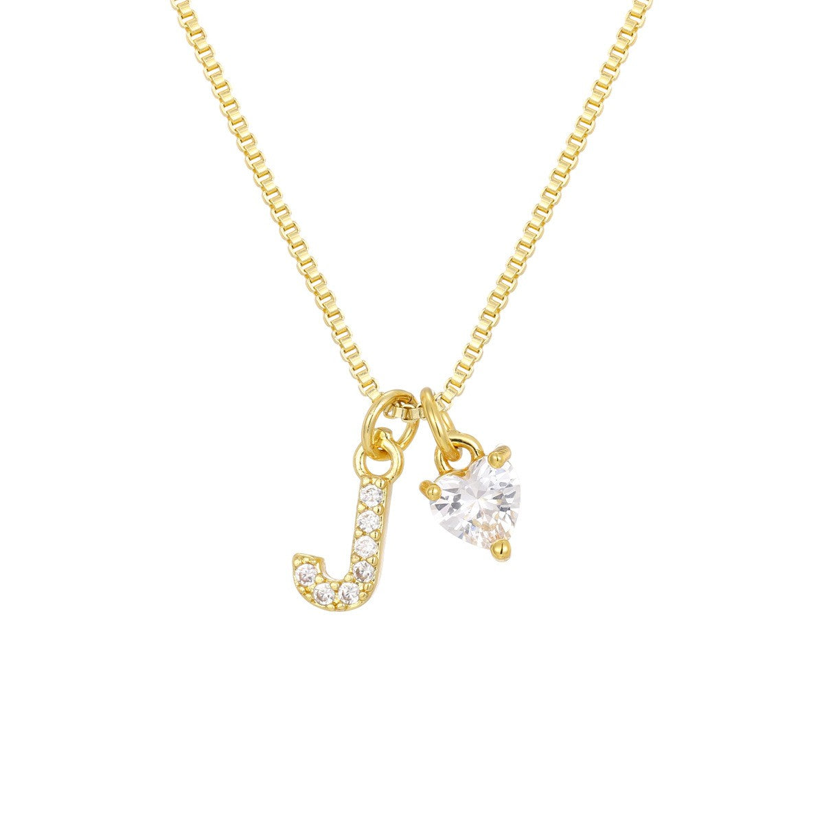 Crystal Initial & Heart Charm Necklace