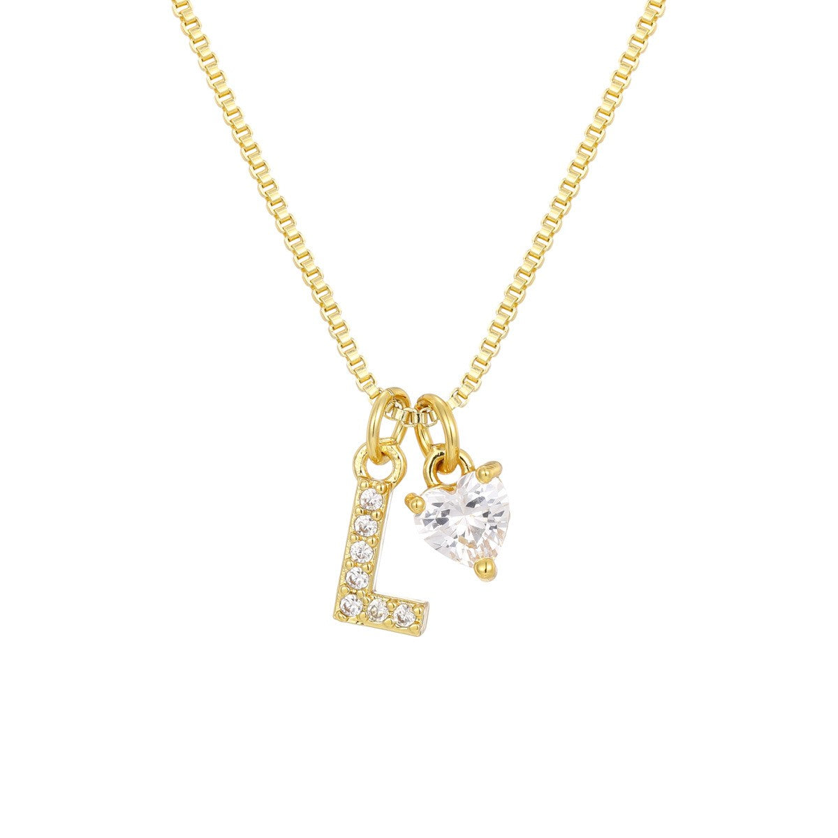 Crystal Initial & Heart Charm Necklace
