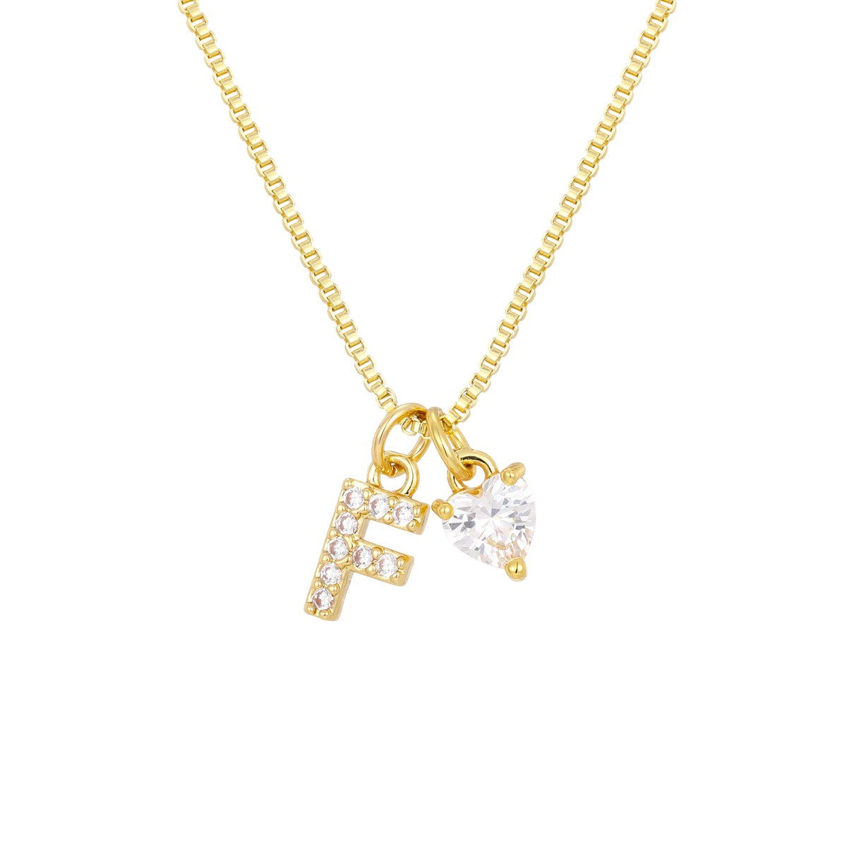 Crystal Initial & Heart Charm Necklace