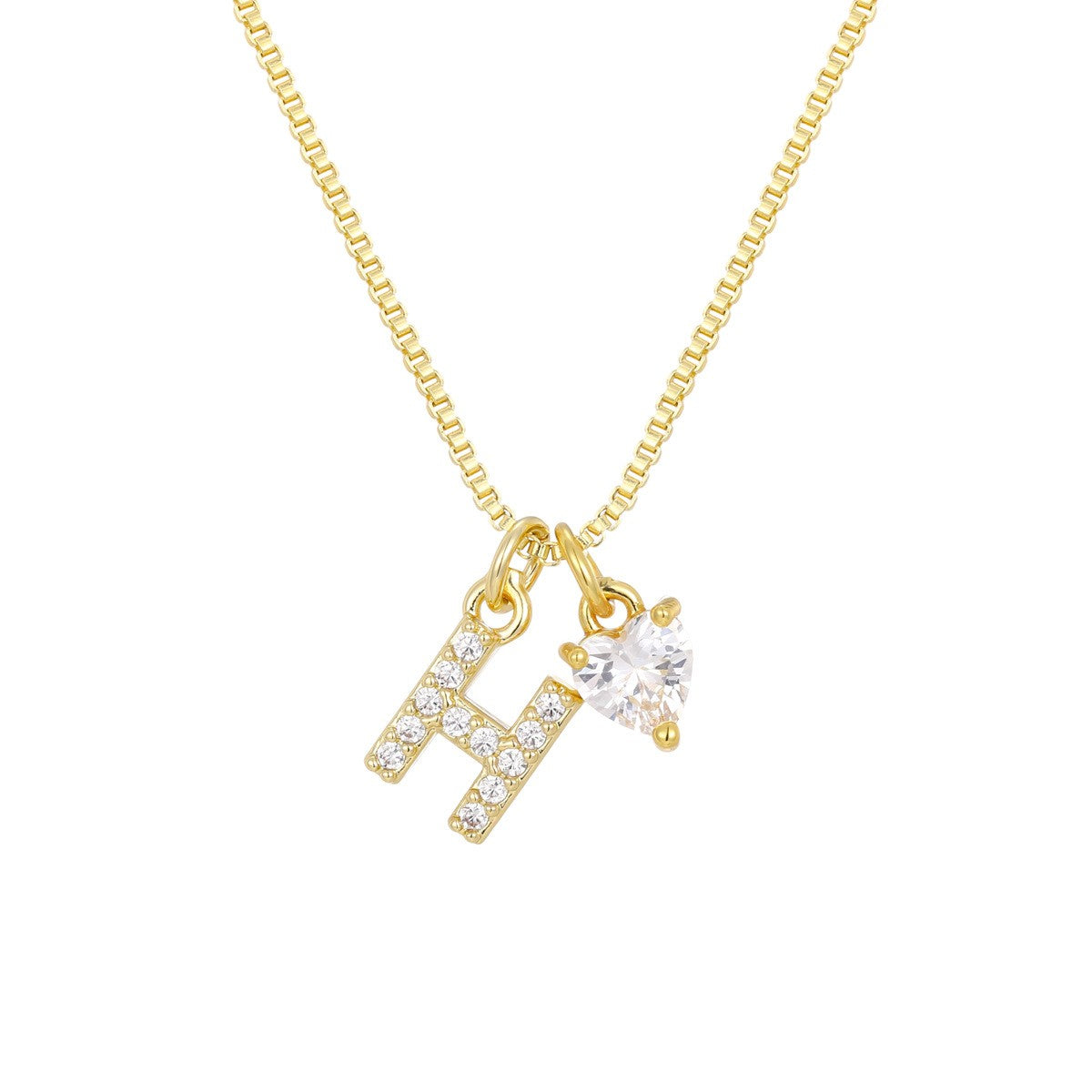 Crystal Initial & Heart Charm Necklace