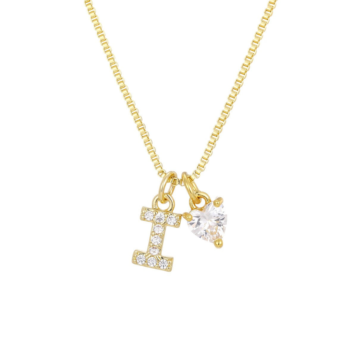 Crystal Initial & Heart Charm Necklace