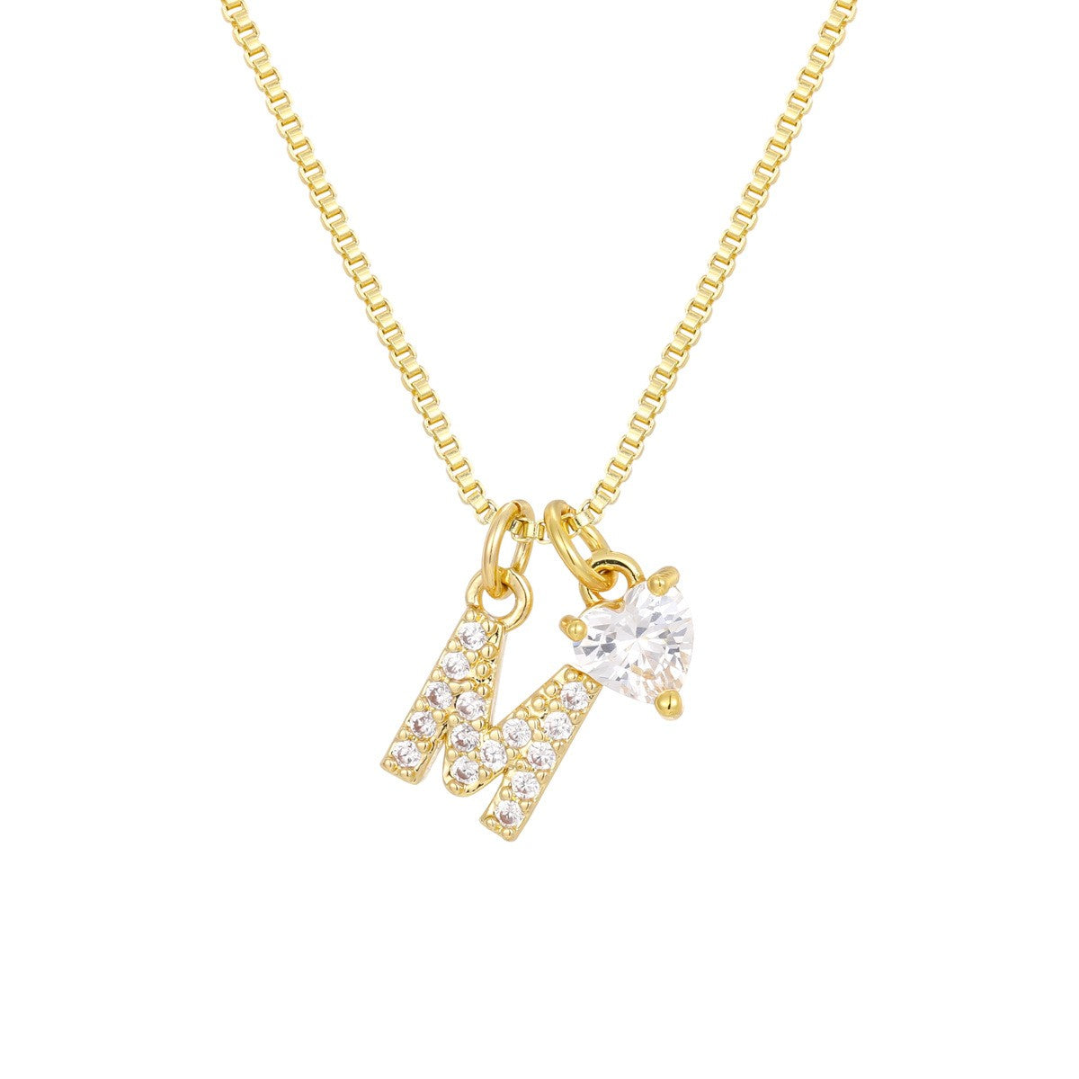 Crystal Initial & Heart Charm Necklace