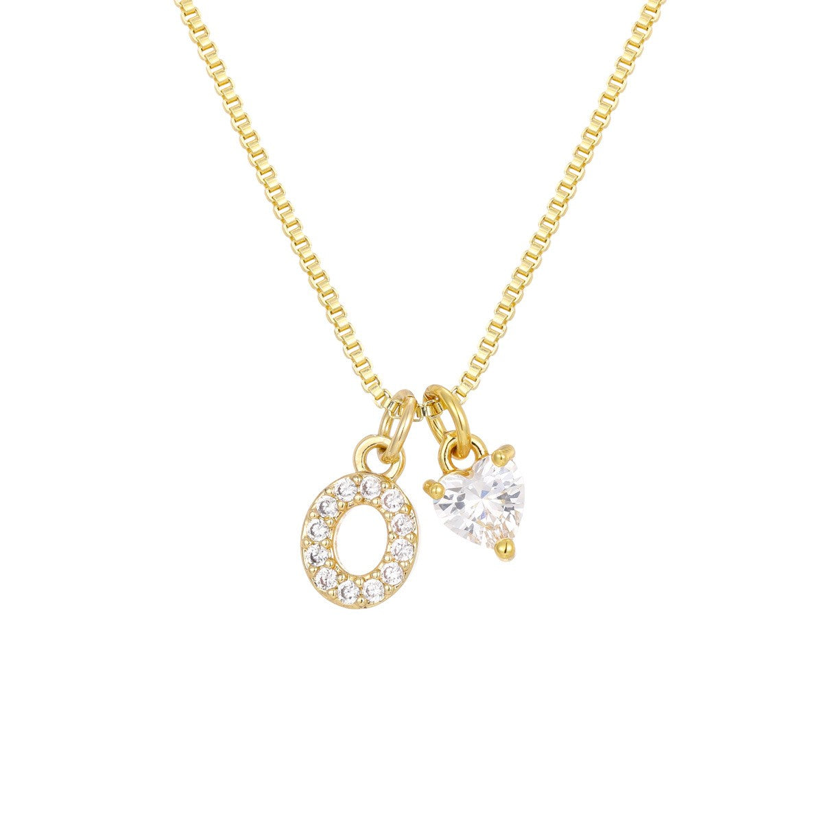 Crystal Initial & Heart Charm Necklace