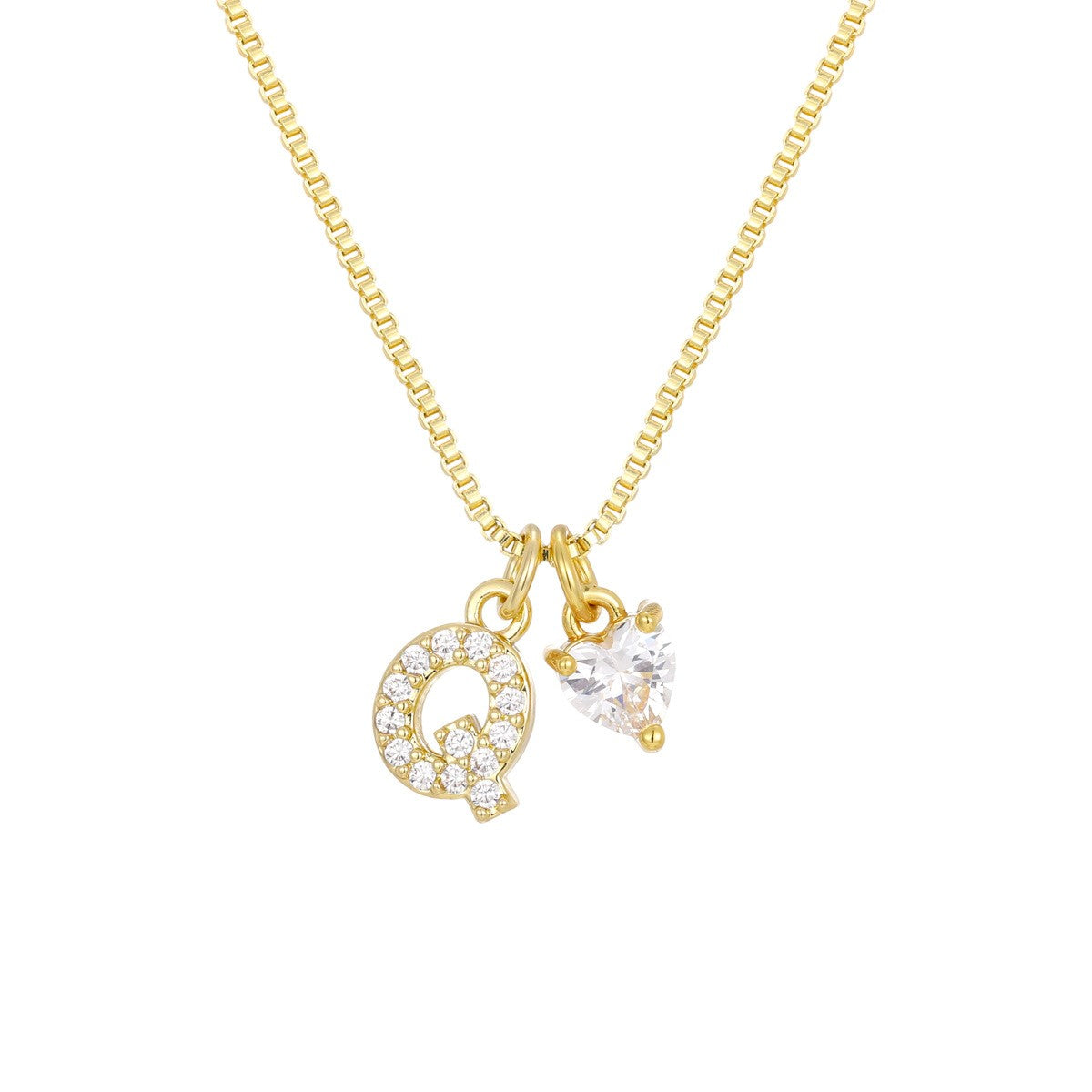 Crystal Initial & Heart Charm Necklace