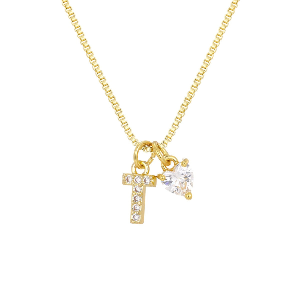 Crystal Initial & Heart Charm Necklace