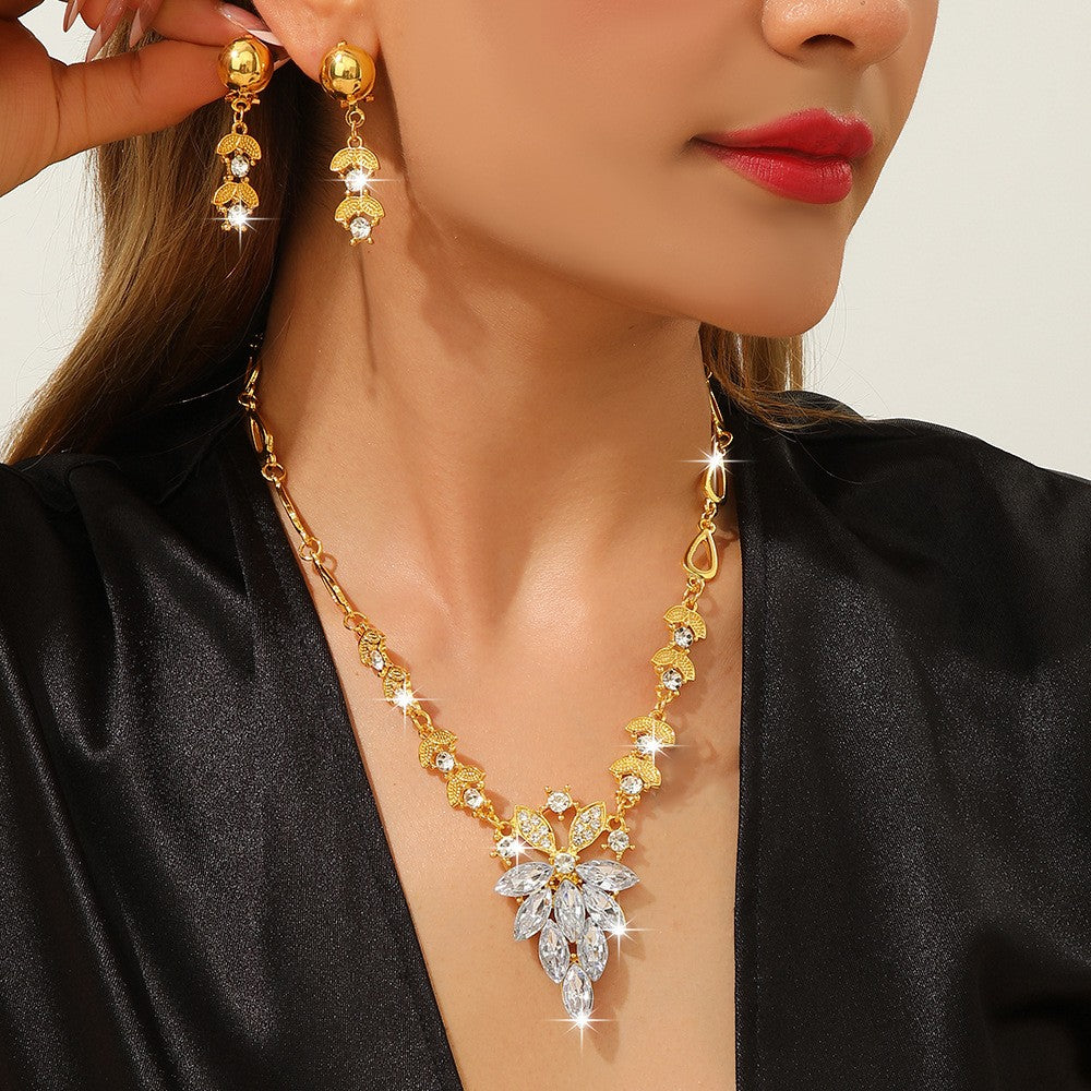 Crystal Leaf Cluster Necklace & Earring Set