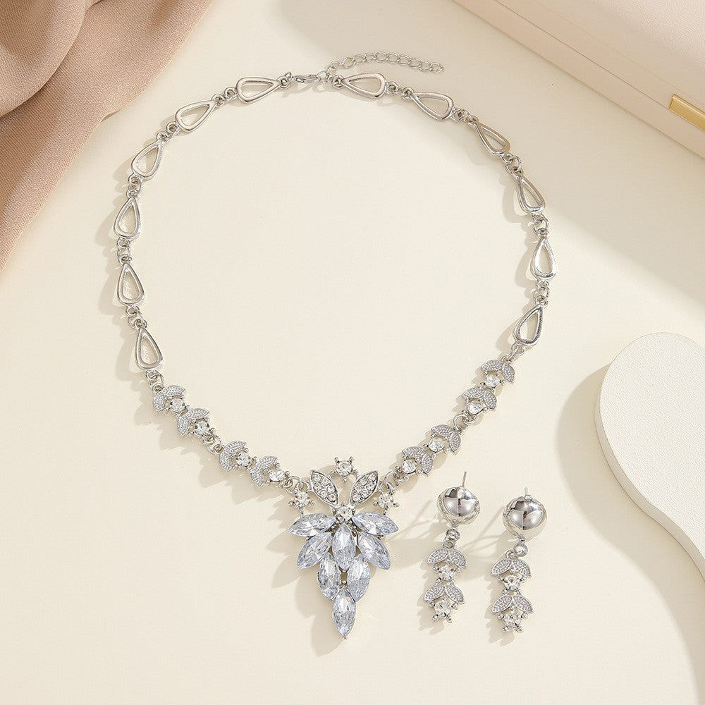 Crystal Leaf Cluster Necklace & Earring Set