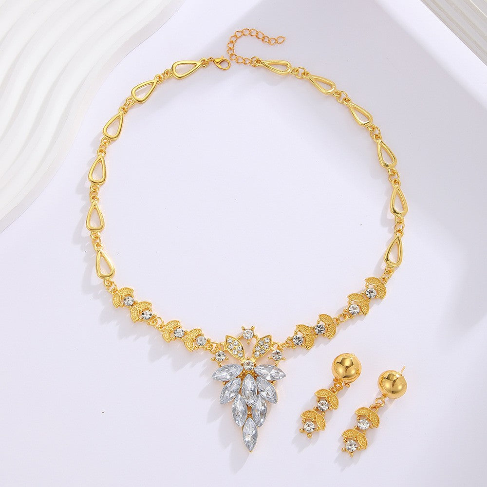 Crystal Leaf Cluster Necklace & Earring Set