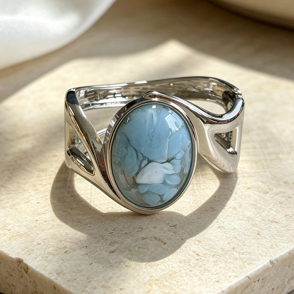Oval Gemstone Cuff Bracelet