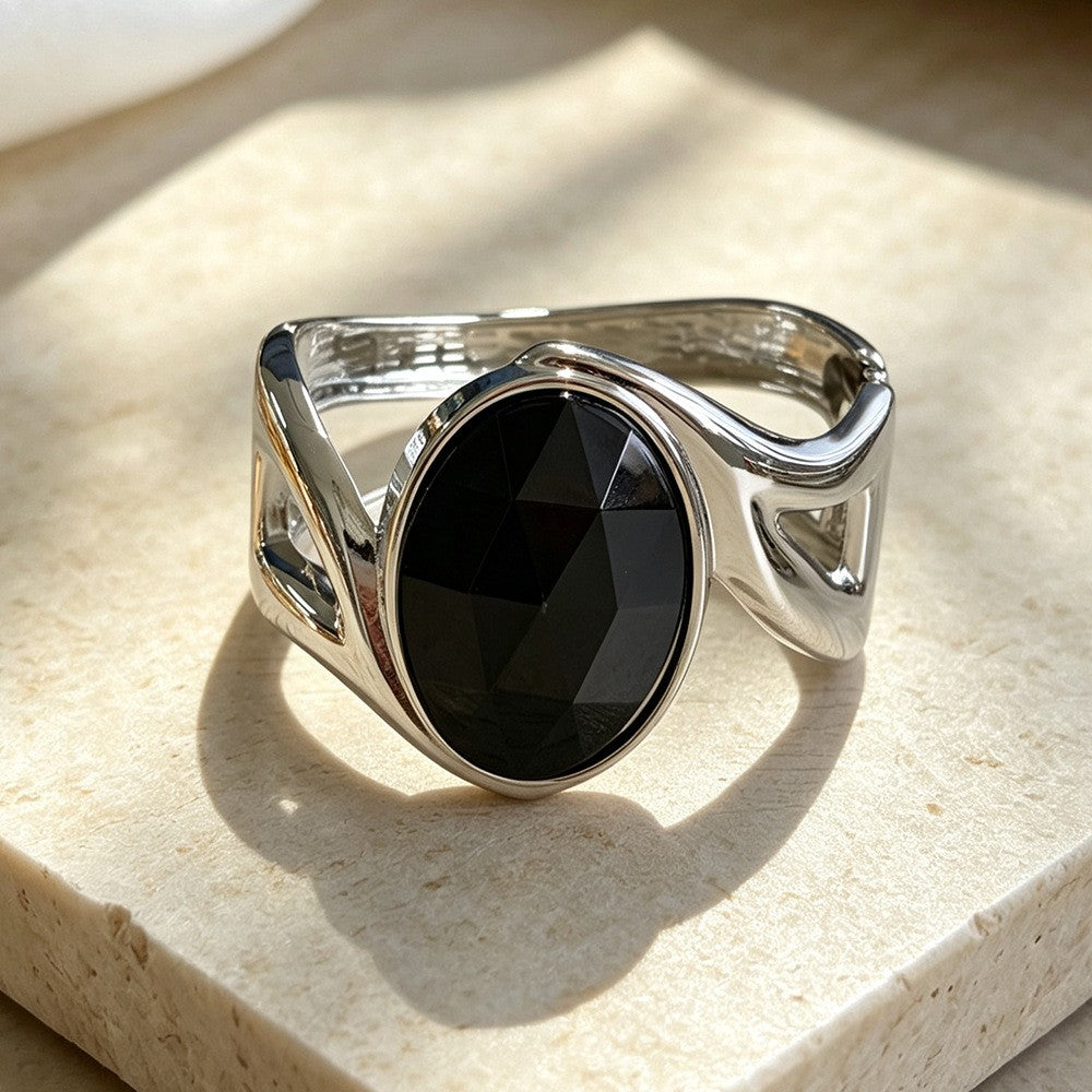 Oval Gemstone Cuff Bracelet