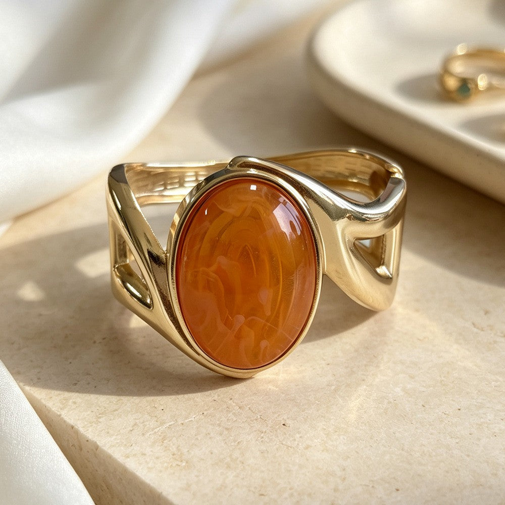 Oval Gemstone Cuff Bracelet