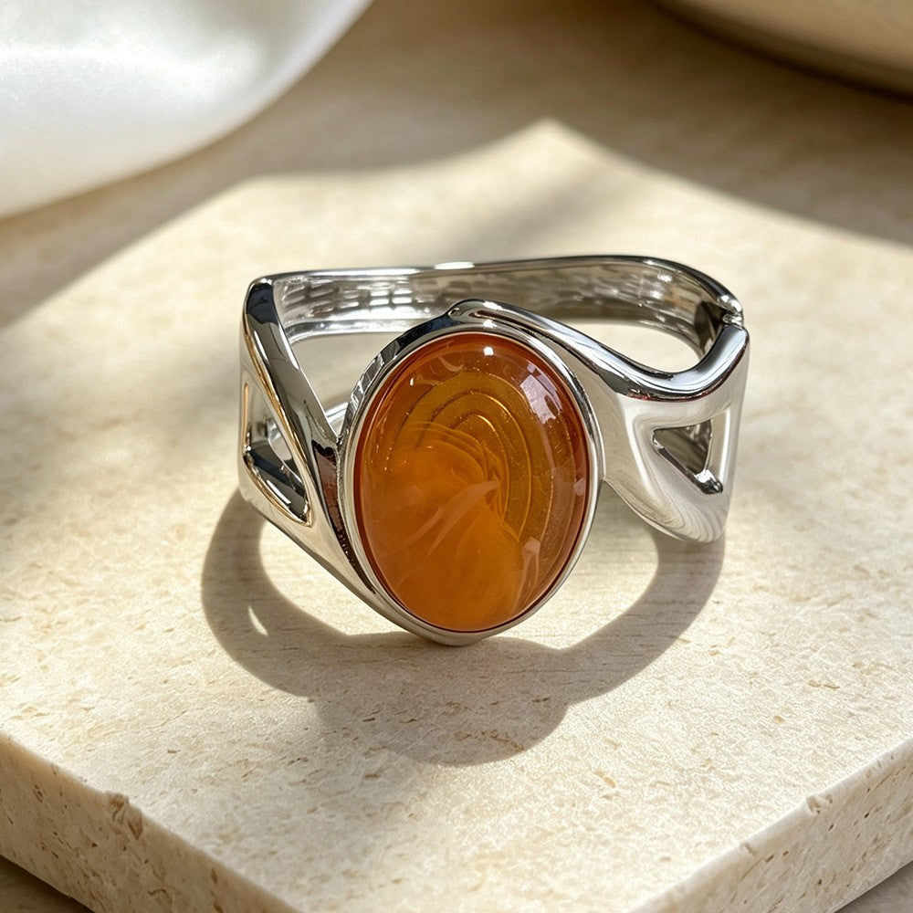 Oval Gemstone Cuff Bracelet