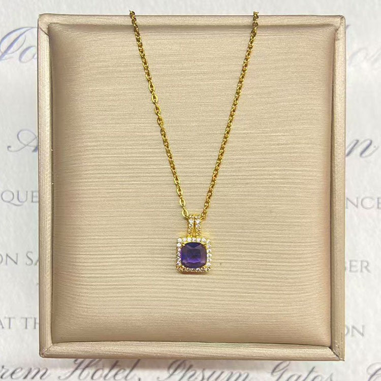 Square Crystal Drop Chain Necklace