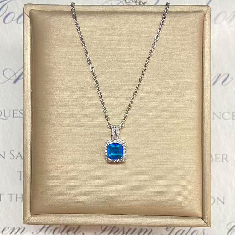 Square Crystal Drop Chain Necklace