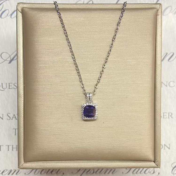 Square Crystal Drop Chain Necklace