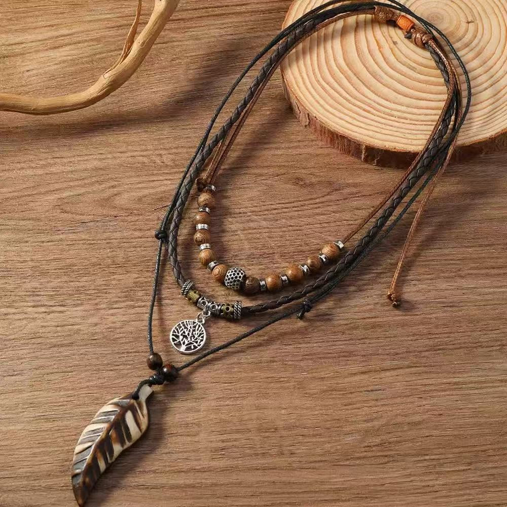 Feather & Tree of Life Layered Necklace