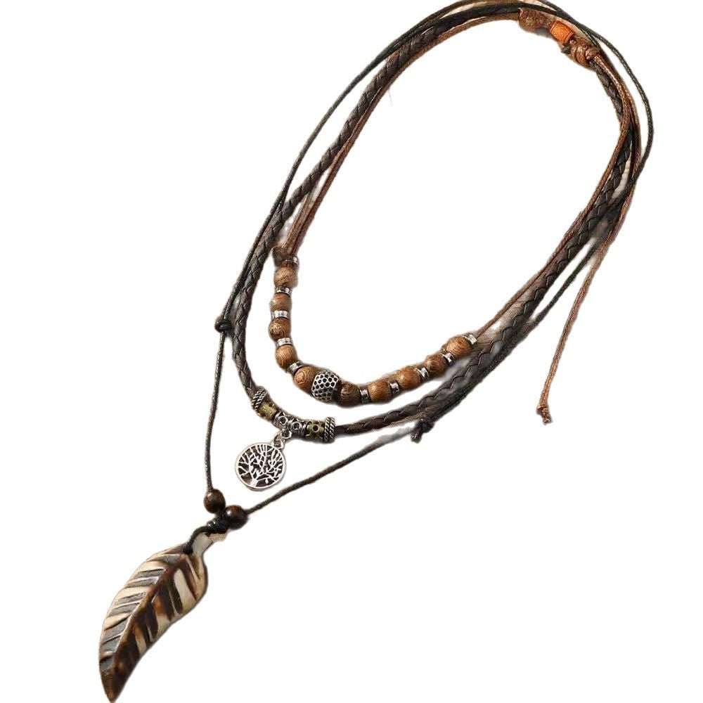 Feather & Tree of Life Layered Necklace