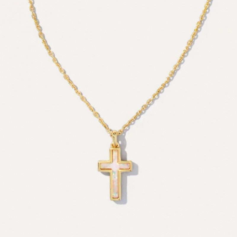 Iridescent Inlay Cross Necklace